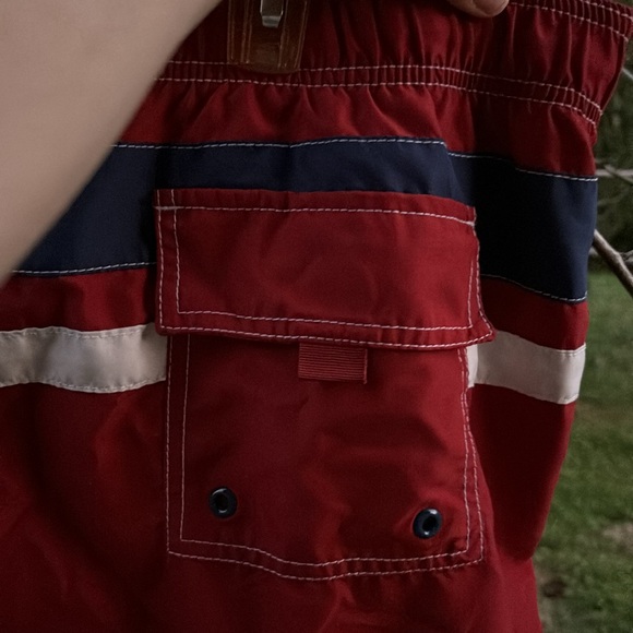 Merona Red Stripes Swim Trunks Swimwear Mesh Lining Elastic Drawstring XXL 44/46 - Picture 9 of 16